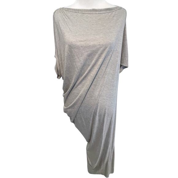 Allsaints Midi Draped PIA Dress Womens Size 4 Gray Knit Asymmetrical Ruched - Picture 2 of 6